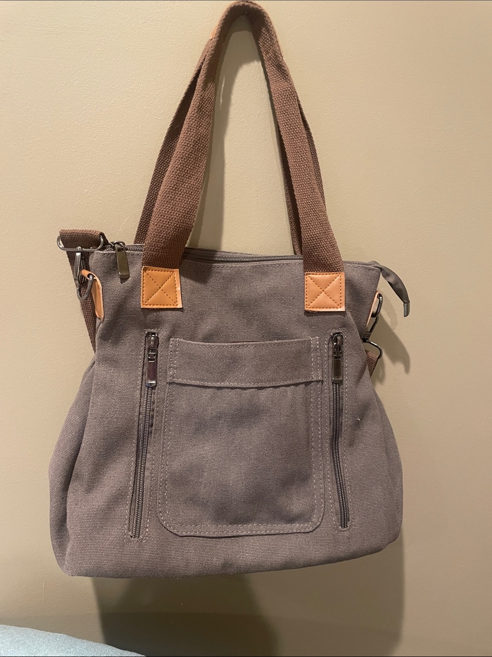 Canvas Tote Bag in brown  with Chestnut Trim like new